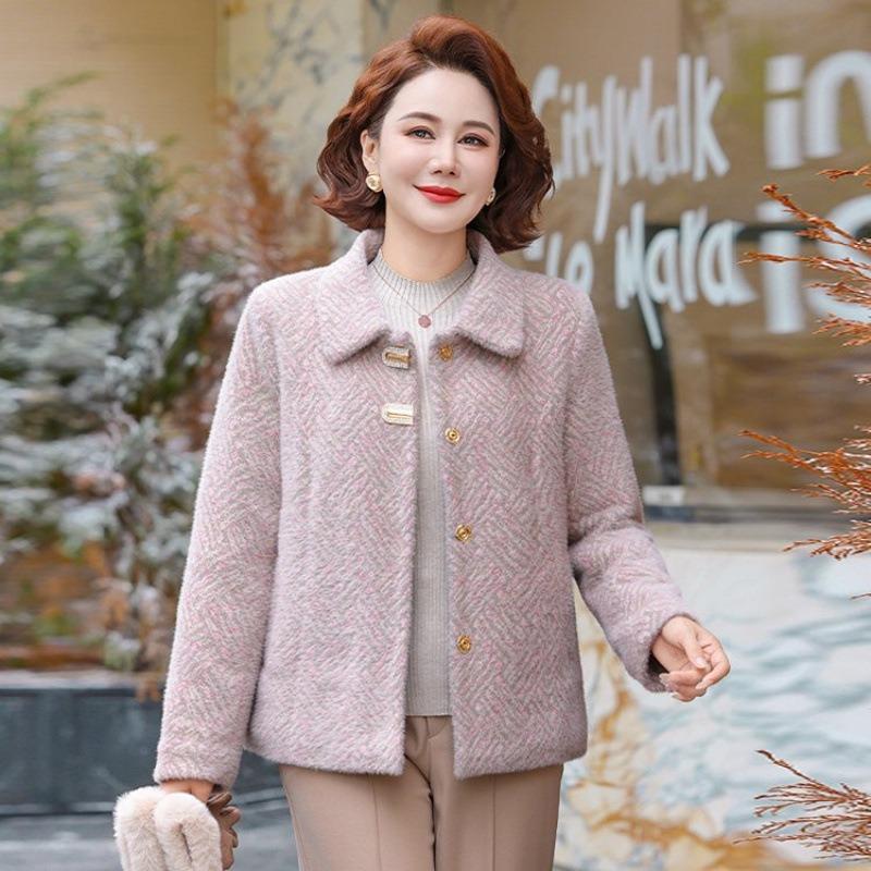 Mom's Winter Clothes New New Mink Fleece Jacket Top Medium and Old Women's Clothing Autumn and Winter Fleece Thickened Woolen