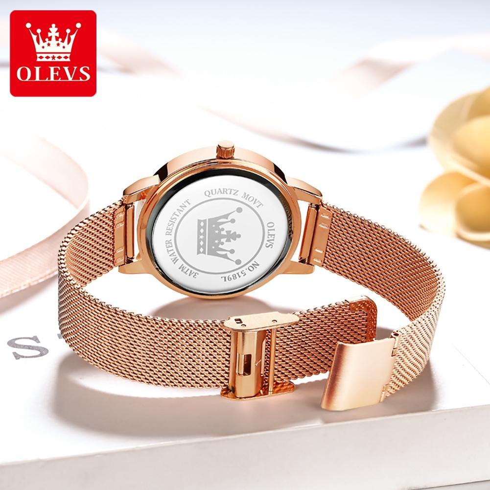 OLEVS 5189 Milanese Mesh Women's Quartz Watch with Love Diamonds