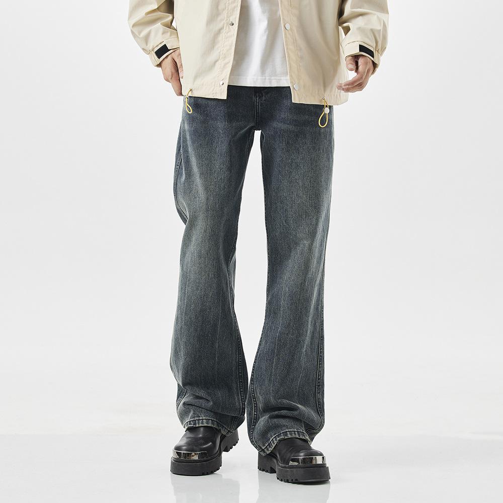 American vibe high street micro-horn blue jeans men's loose straight trousers trendy brand ruffian pants denim