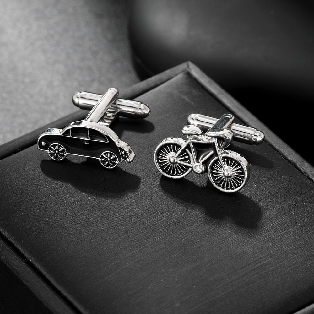 Funny Vintage Car And Bicycle Shaped Mens Cufflinks Funny Black Vehicle Enamel Sleeve Button