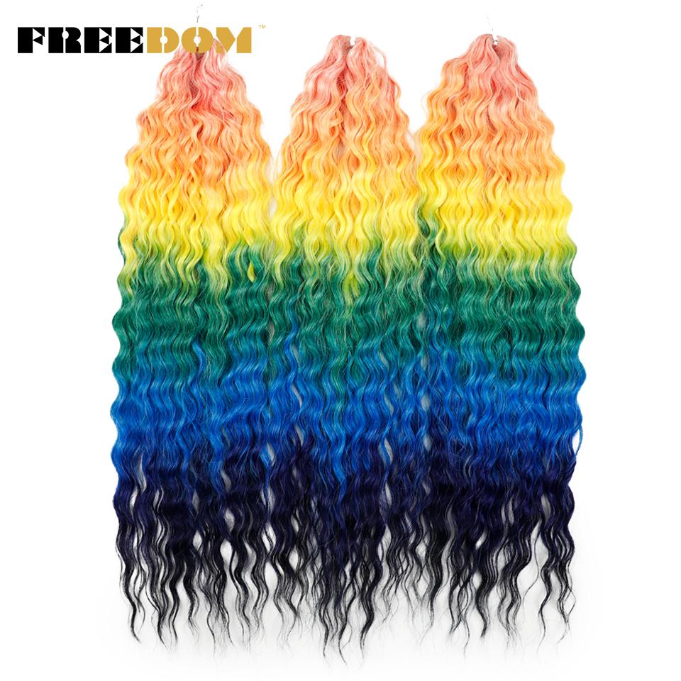FREEDOM Synthetic Curly Hair 24 Inch Water Wave Twist Crochet Braid Hair Ombre Pink Ginger Deep Wave Braiding Hair Extension