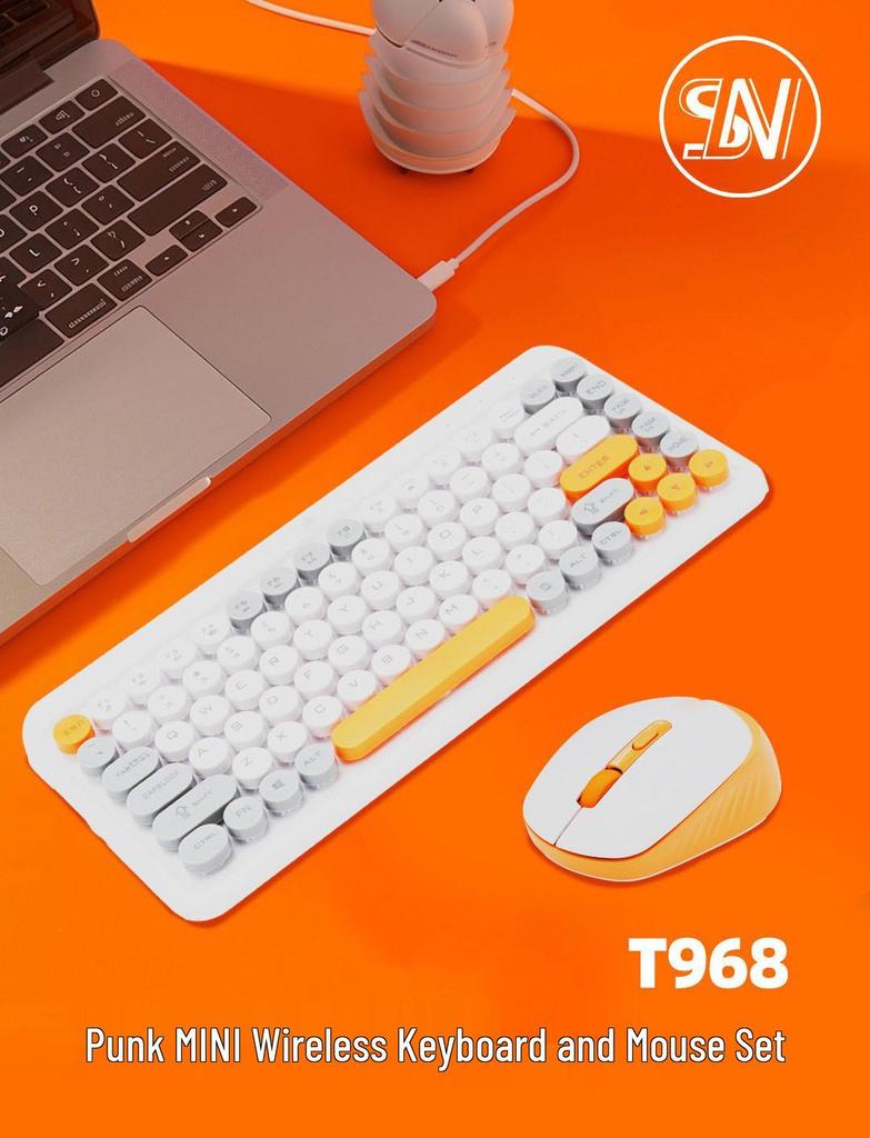 T968 Retro Wireless Punk Keyboard & Mouse Set - Colorful 2.4G Hot Sale