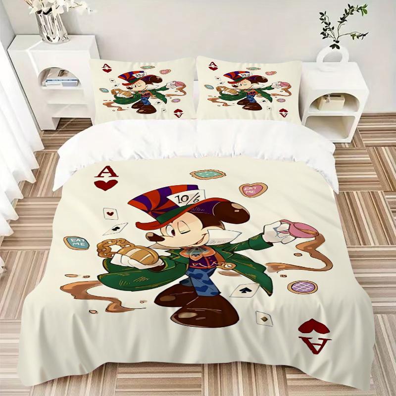 3pcs Mickey Printed Bedding Set, Breathable And Soft, Machine Washable, Christmas Gift, Suitable for Bedroom Decoration, 093
