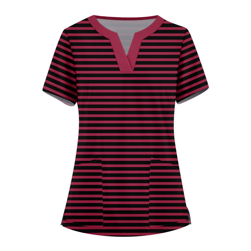 Women's Fashion V-neck Short Sleeve Workwear With Pockets Printed Tops Summer Tops For Women