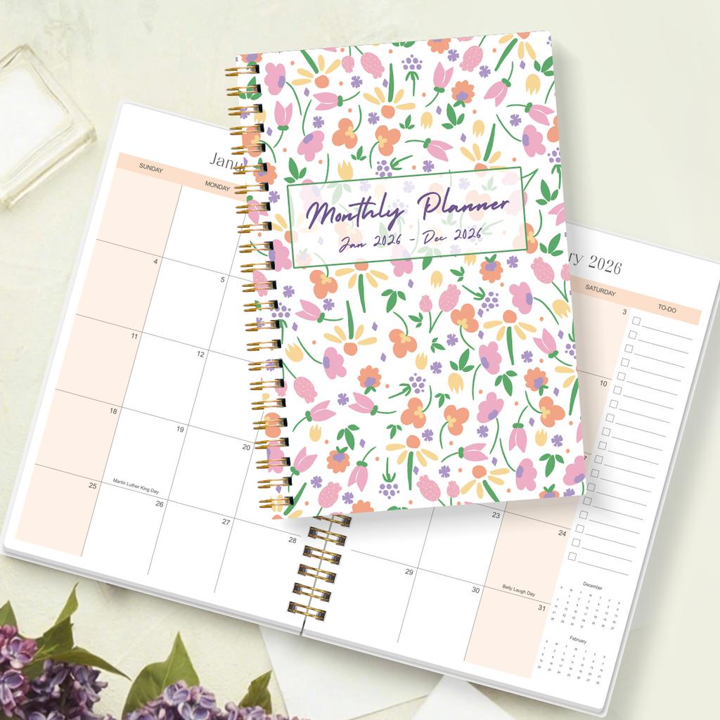 2026 A5 Monthly Planner, Floral Cover,Academic Agenda with Notes&To Do List,Perfect for Productivity,Time Management,Great Gift