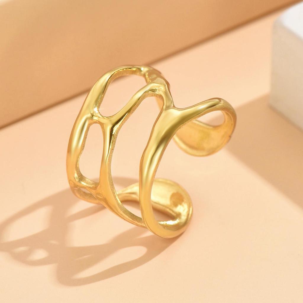 European Dark Style Adjustable Stainless Steel Open Ring for Women