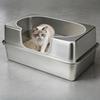 Large Open Style Cat Litter Box Stainless Steel High Sided Cat Bedpans Anti-Splash Metal Kitty Tray Easy Clean Cats Washroom