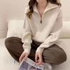 Half Zip-Up Sweater Women Retro Loose Sporty Knitted Pullover Ladies Autumn Winter Thicken Warm Long Sleeve Knit Jumpers