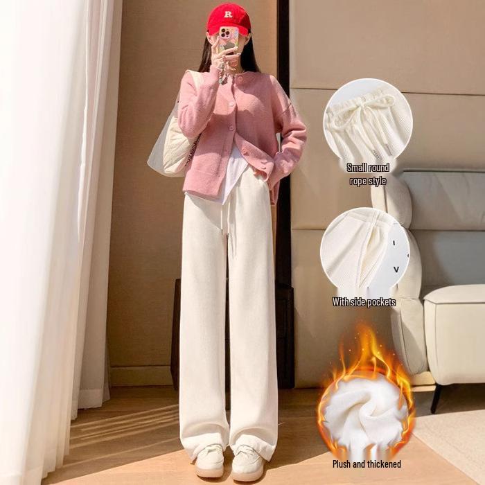 

Women s High-Waisted Fleece-Lined Corduroy Pants - Slimming, Casual, Narrow/Wide-Leg, Autumn/Winter Large сірий колір