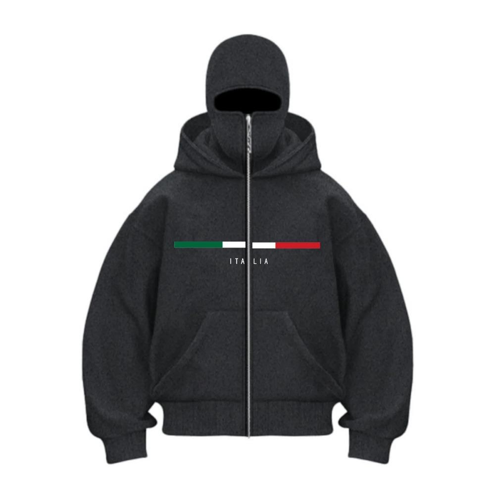 Double Hat Hoodies Fashion Hip Hop Winter Windproof Sweatshirt Streetwear Trend Zipper Face Mask Hoodie Jacket Coat