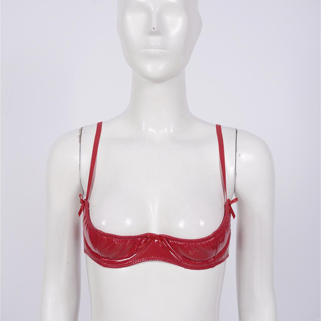 Women Glossy Leather Open Breast Cup Bra Tops Push Up Bras Bustier Corset Brassiere Lingerie Underwear Female Lingerie