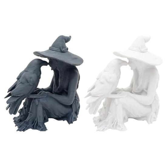 Vintage Style Witch Statue 3D Printed Statue, Gothic And Raven Sculpture, Indoor Outdoor Halloween Mystical Figurine for Home Desktop Shelf