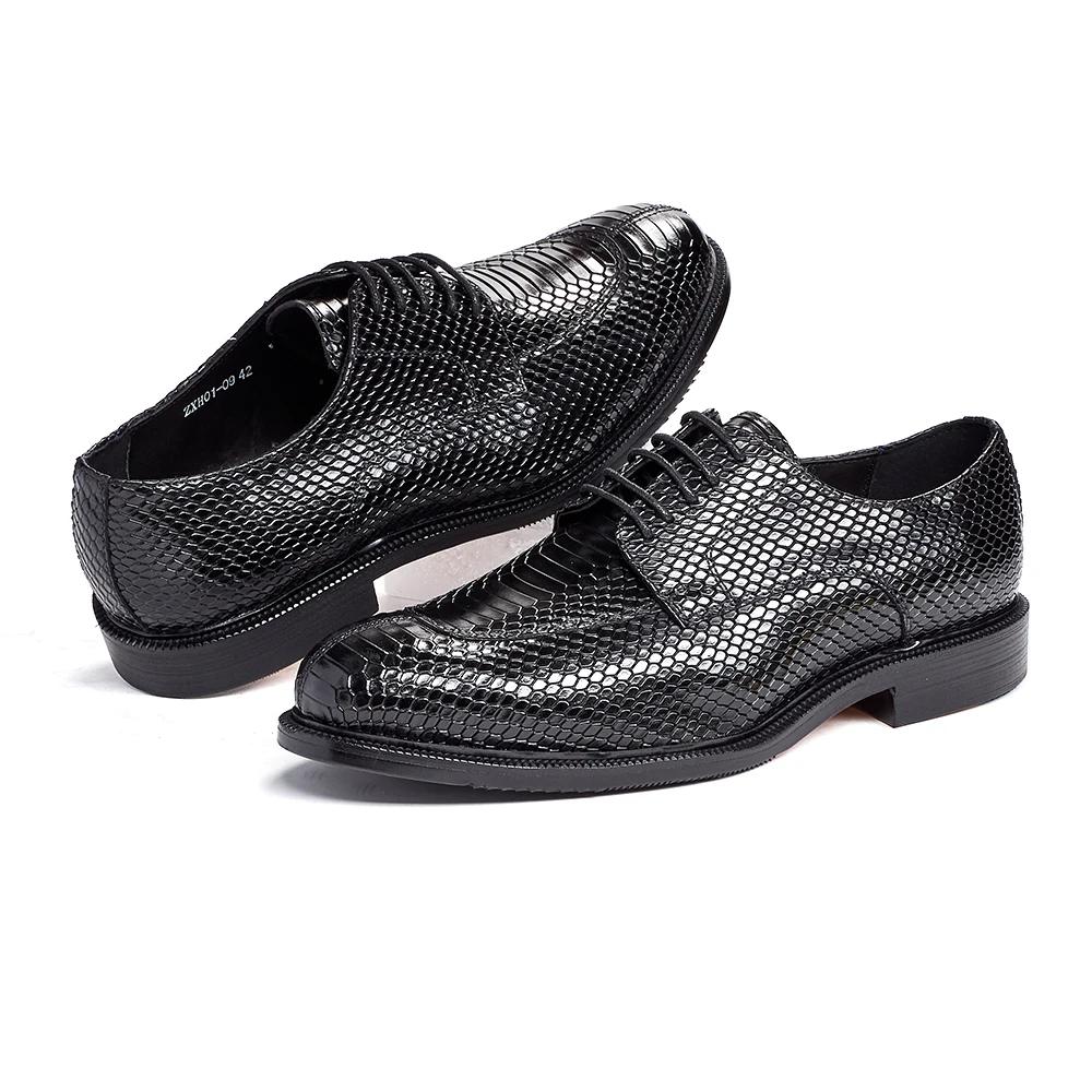 Men's British Style Genuine Leather Python Pattern Wedding Shoes Business Formal Dress Shoes