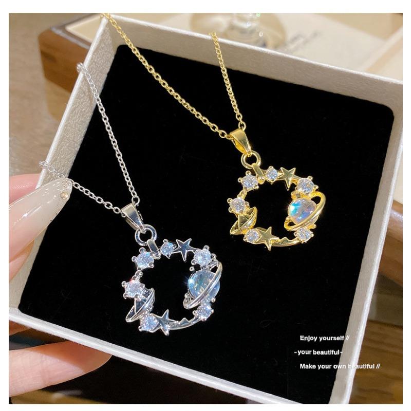 Fashion Women Inlaid Rhinestone Star Planet Titanium Steel Clavicle Necklace