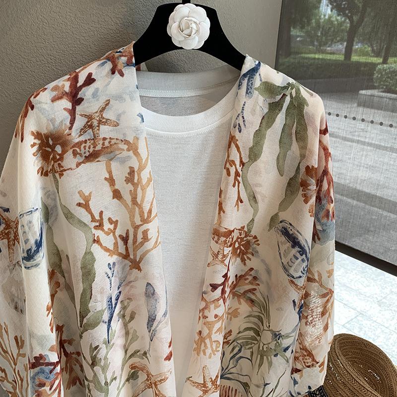 Loose Hong Kong style temperament silk scarf printing Japanese casual play wear personalized outer scarf shading cape shawl