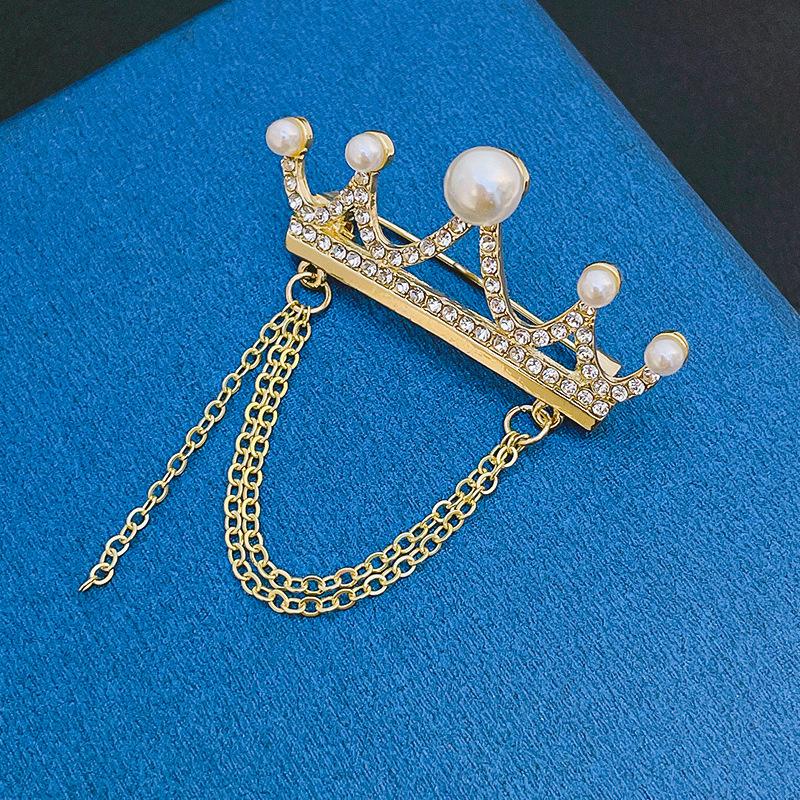 Brooch Corsage Crown with Tassel Chain High-end Anti-exposure Pin