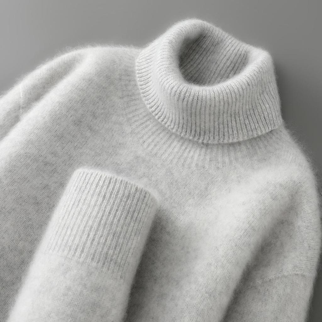 Men's High Neck Pure Wool Pullover Thickened Sweater - Autumn/Winter Loose Knit Base Layer