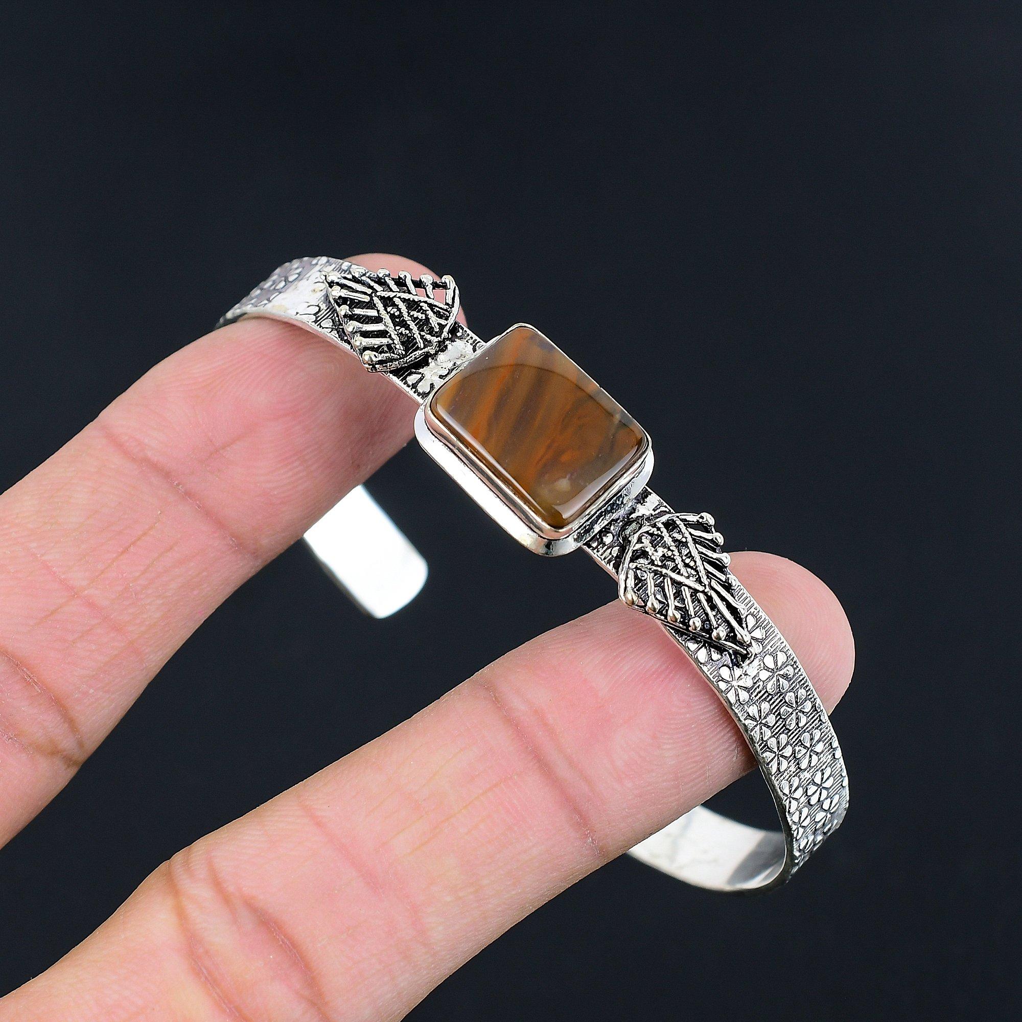 

Halloween Deal Sterling Silver Radiant Landscape Jasper Stone Sister New Bangle Adjustable