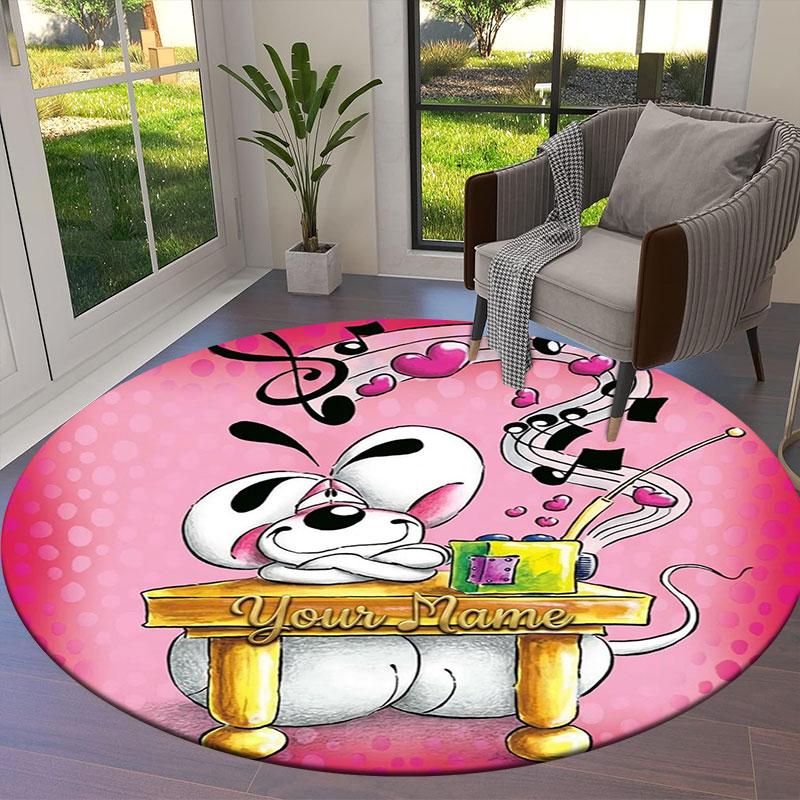 Diddl Custom Name Round Area Rug,Carpet Rug for Living Room Bedroom Sofa Playroom Decor,Non-slip Floor Mat