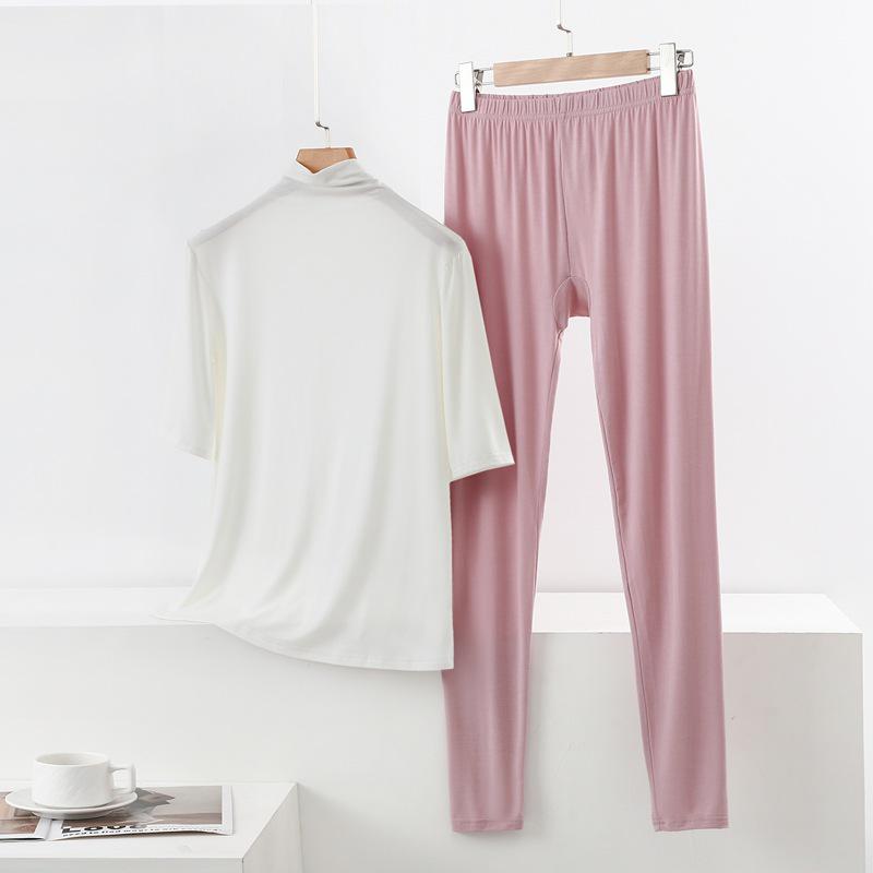 Spring/Summer Women's Half-High Neck 3/4 Sleeve Modal Lounge Set - Lightweight, Loose, Plus Size Casual Wear