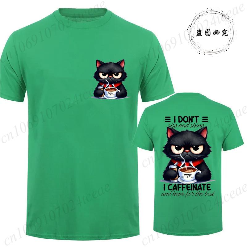 Cat Loving Coffee Print Men's T-shirt Summer Tees Comfortable Breathable Short-sleeve Top Black Cat Lovers Oversized Men T-shirt