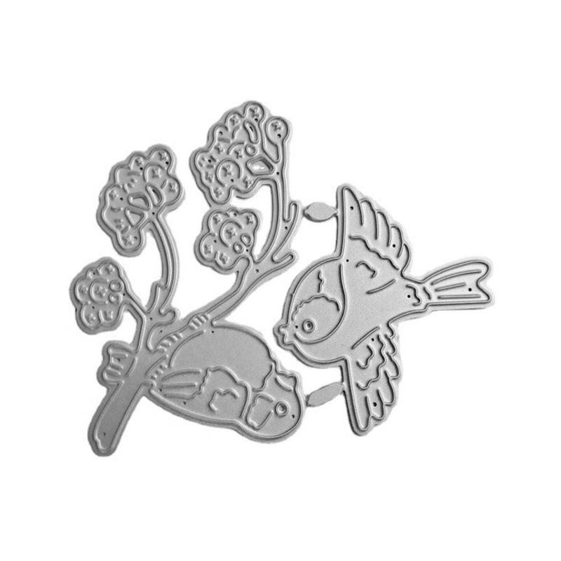 

Металлические штампы для резки ветки и двух птиц для скрапбукинга, тиснение, трафареты для изготовления карт, декор для рукоделия серебряный