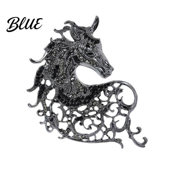 Metal Brooch Pin Alloy Horse Head Design with Sparkling Rhinestones