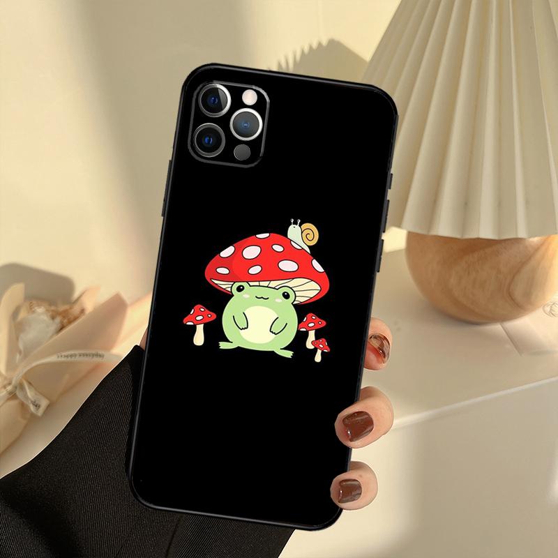 Kawaii Frog Mushroom Phone Case For iPhone 13 16 15 11 12 14 17 Pro Max 12 Mini 15 16 Plus 16e 17 Air Cover Funda