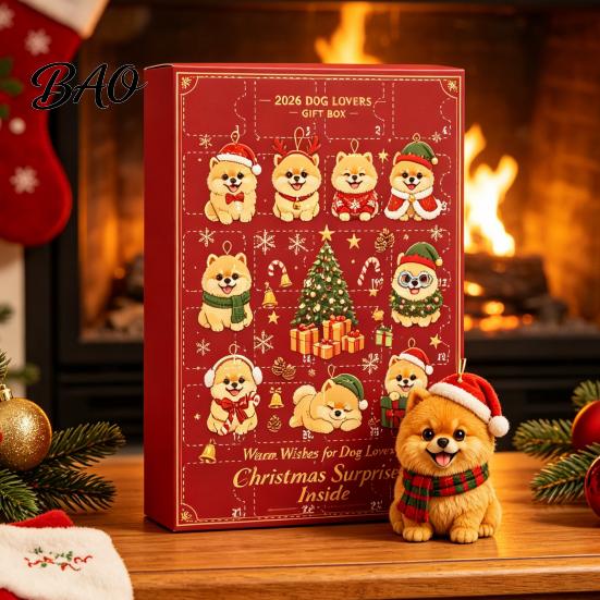 Regalo para Niños Calendario de Adviento de Navidad Pomerania, Calendario de Adviento de 24 Días con Adornos de Perro de Acrílico 2D, Decoración para Colgar en el Árbol, Amantes de las Mascotas Niños