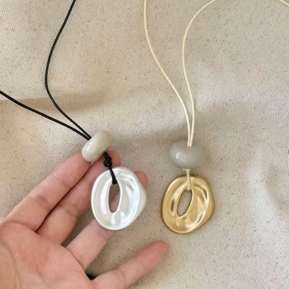 Geometric Oval Stone Pendant Necklaces Matte Color Neck Chain Hollow Necklace  Jewelry Accessories