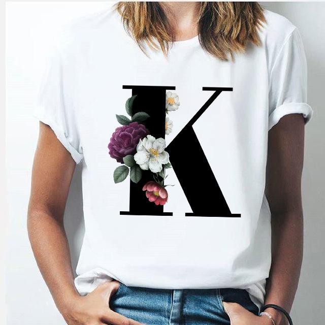 

Casual Flowers Letters A-Z Graphics Women T-Shirts Summer Tees Short Sleeve O-Neck Female Tops Streetwear Y2K Clothes XXXL білий