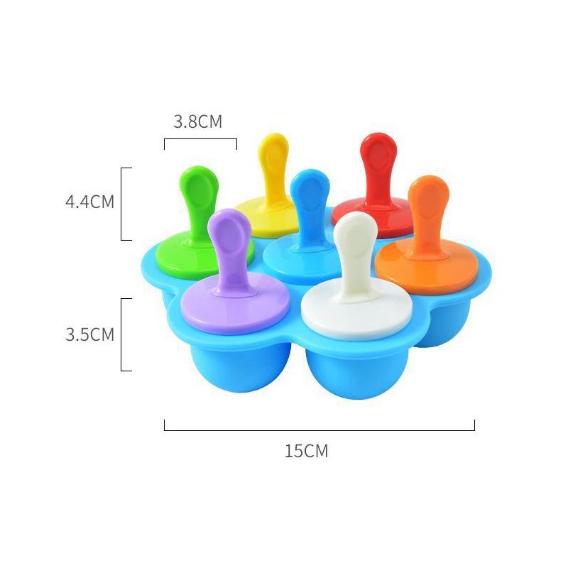 7-otworowa kolorowa forma silikonowa na lody na patyku, silikon spożywczy, forma na kule lodowe, narzędzia do robienia koktajli owocowych dla dzieci, lody, maszynka do lodów