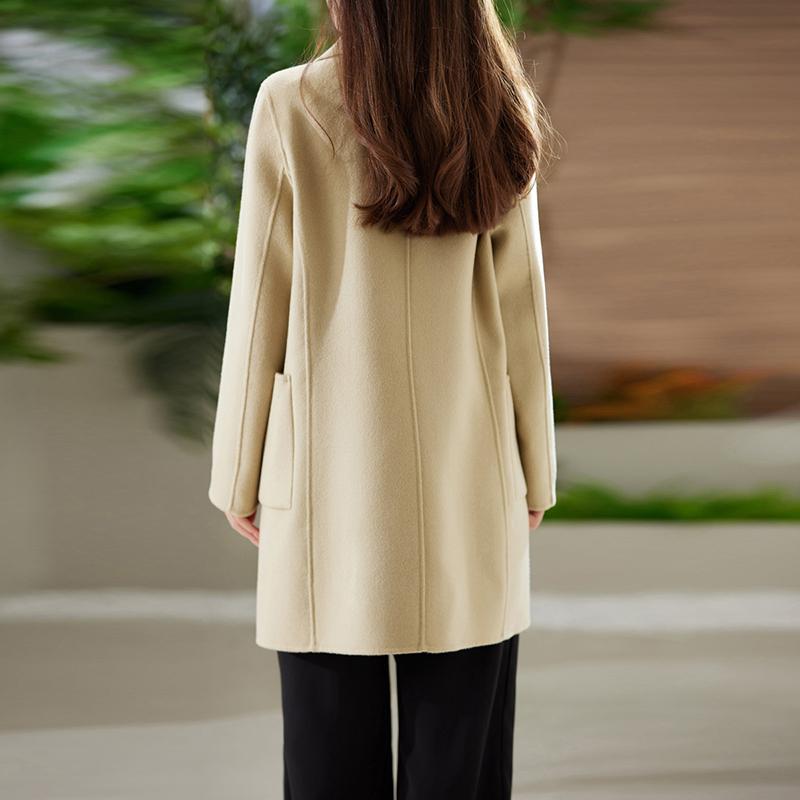 100% Wool Women Coat TIDENOVEL Autumn Wool Long Coat Handmade Pea Coat Winter Warm Wool Long Jacket Overcoat