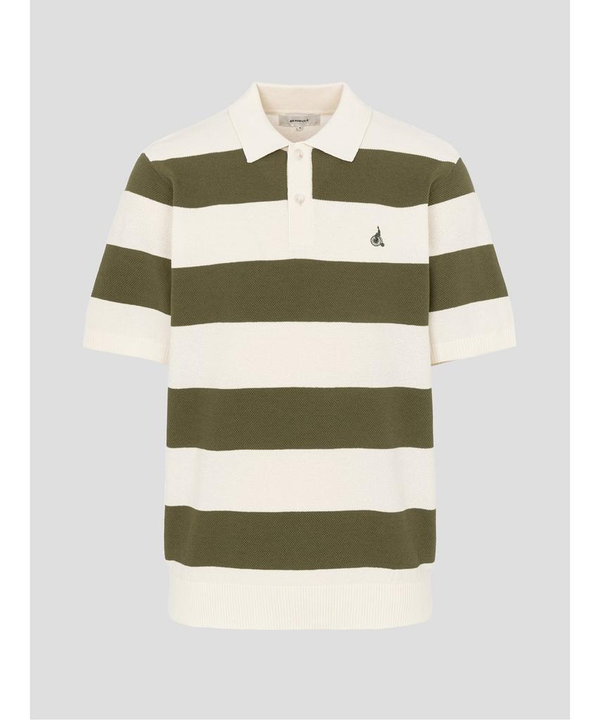 Binpolmen Rugby Stripe Collared Neck Knit Khaki