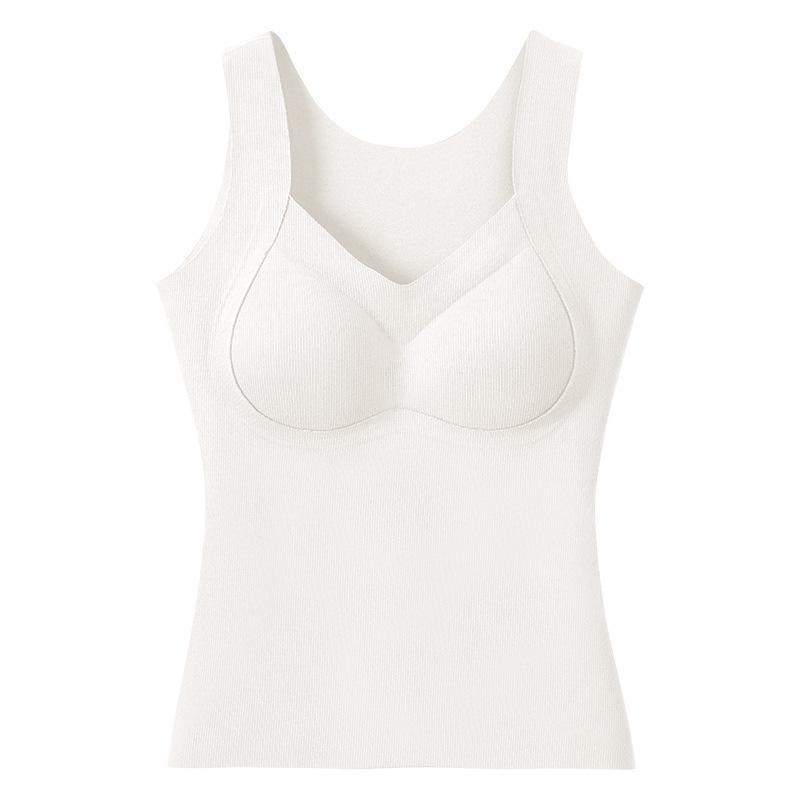 Women's Seamless Warm Vest with Chest Pads, Bra-Free, Silk-Thickened, German Velvet Innerwear for Autumn and Winter.