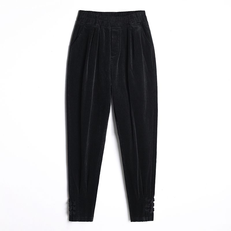 Winter Women European and American Classic Plus Velvet Corduroy Harem Pants Korean Temperament Commuter Business Style High Waist Trousers