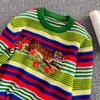 Autumn Winter Women O-neck Luxury Embroidery Tiger Striped Designer Runway Knitted Sweater Christmas Pullover Tops
