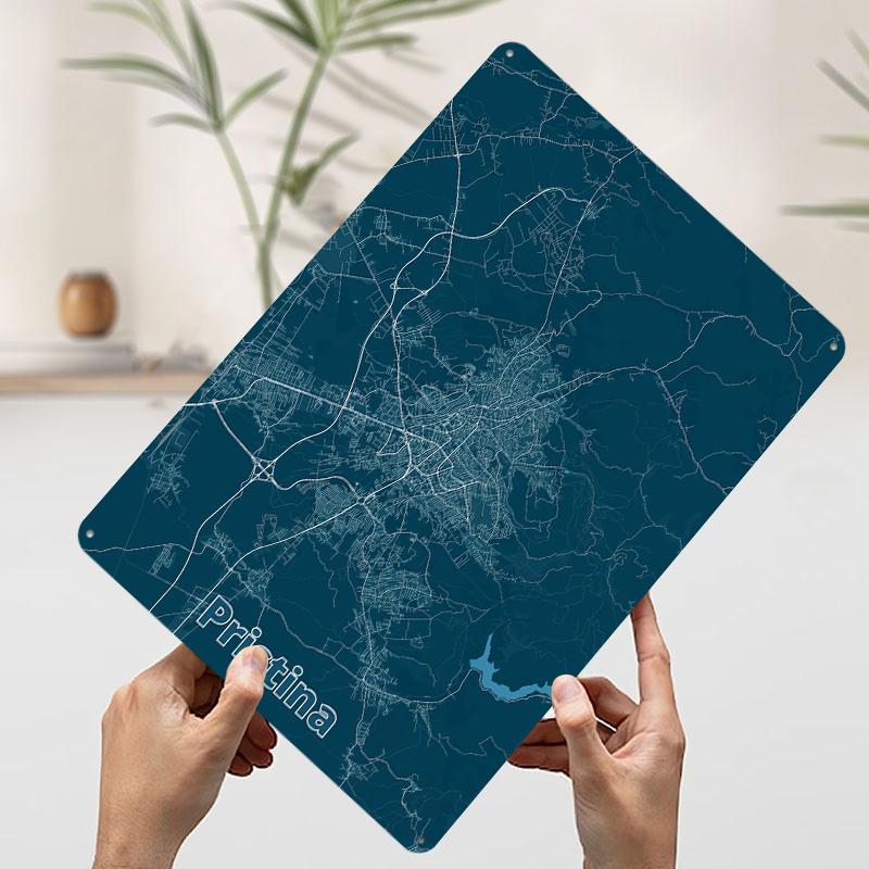 

Pristina City Map Tinplate Poster Customized Wall Art Vintage Retro Metal Signs for Home Decor Living Room Setup Decorations 20x30cm（7.8x11.8inch）