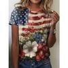 Sommer Rundhals Amerikanische Flagge Thema Muster 3D Druck Top Modische Lässige Kurzarm Damen T-Shirts
