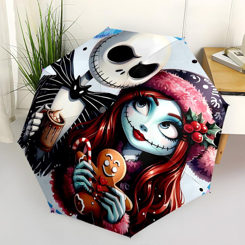 

Nightmare Before Christmas Pumpkin King and Sally Themed Automatic Opening and Closing Umbrella, Brightly Colored 8-rib Portable Umbrella