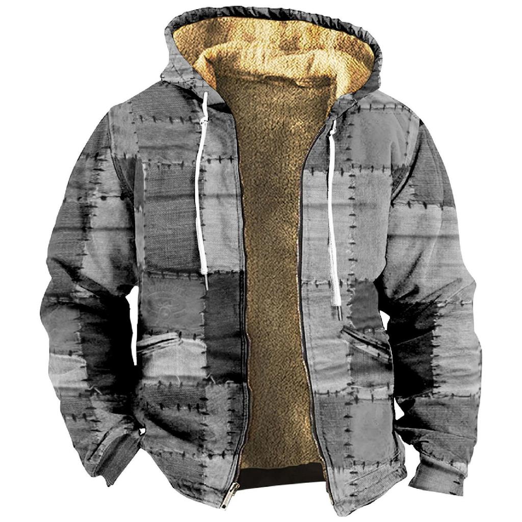 Men's Personalized Casual Printing Long Sleeve Zipper Sweater Thick Cotton Suit Winter