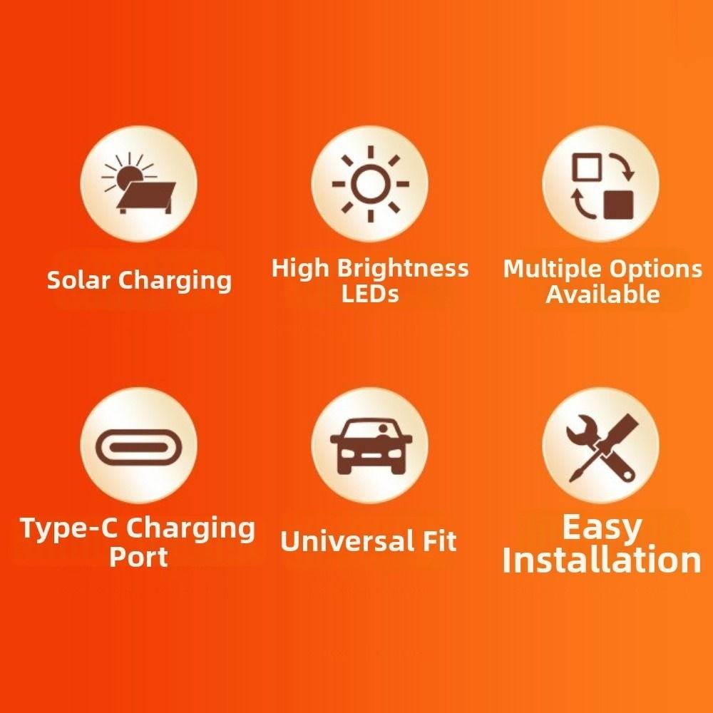 Creative Solar Warning Light Suction Cup Installation Rear Window Light Auto Decoration