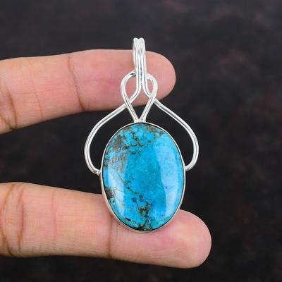 Pingente de turquesa tibetana, joias artesanais, pingente de pedra preciosa, pingente de prata esterlina 925, pingente elegante para presentes, joias de turquesa tibetana