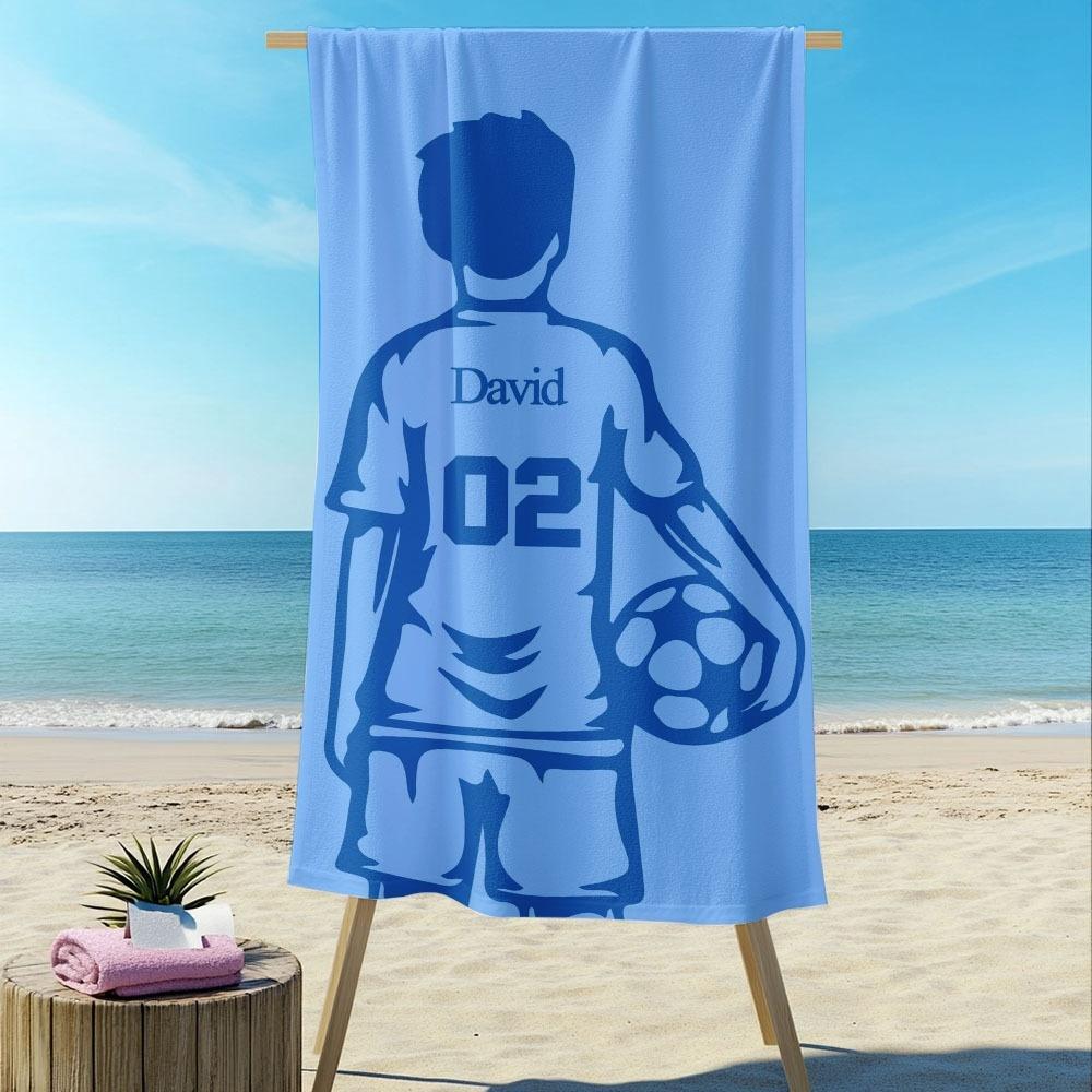 1Pc Customized Beach Towel, Football Pattern Personalized Beach Blanket With Name, Absorbent And Quick-Drying Swimming Towel