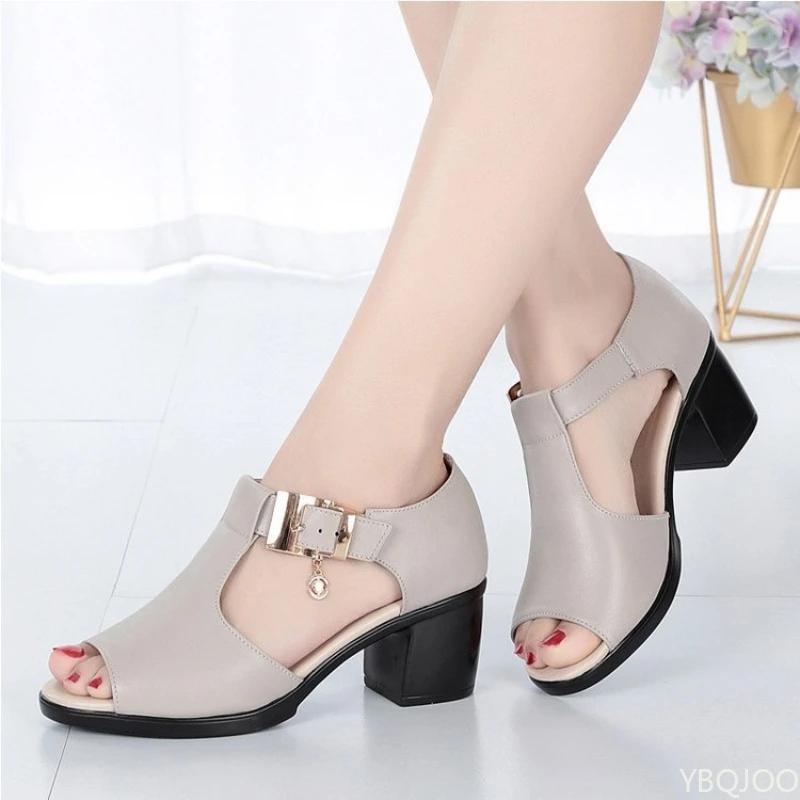 New Women's Roman Sandals versatile fish mouth shoes Casual Comfort Coarse Heel Shoes Trendy ladies high-heel sandal