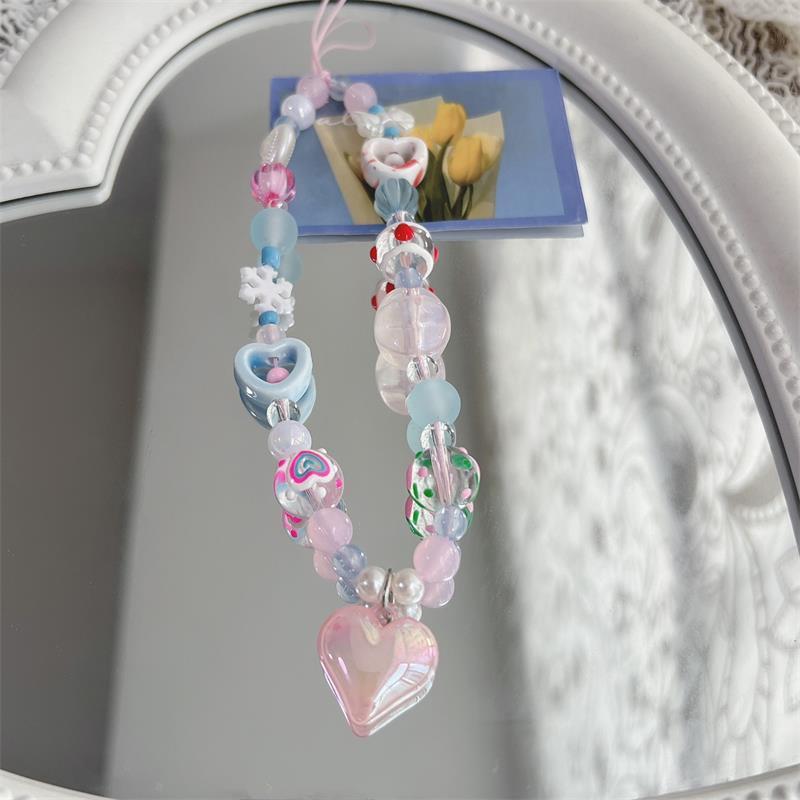 Cute Sweet Star Heart Love Beaded Phone Lanyard Strap Keychain Pendant Phone Chain Wrist Rope Bag Ornament Girl Phone Charm Gift
