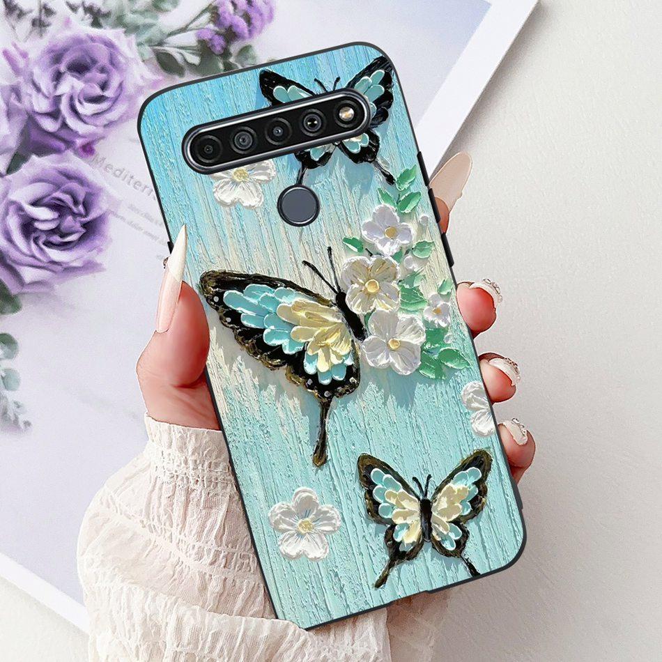 For LG K41S K51S 2020 Elegant Floral Cat Printed Phone Case For LG K41S K51S LM-K410 LM-K510 Black Silicone Soft Cases