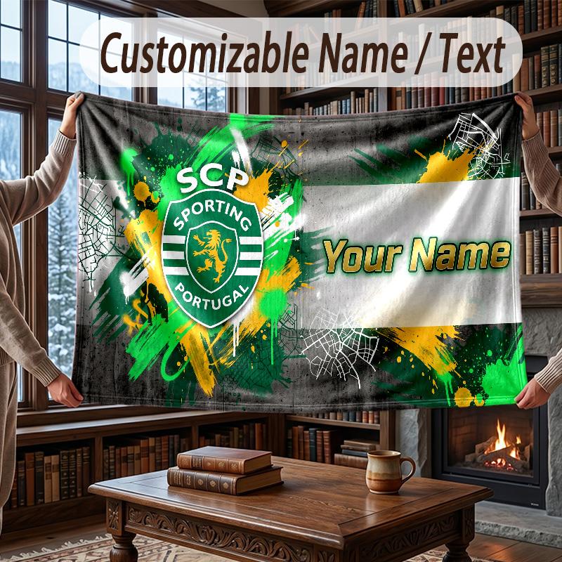 Couverture Flanelle Personnalisée Motif Sporting CP Chaleureuse Décoration de Maison
