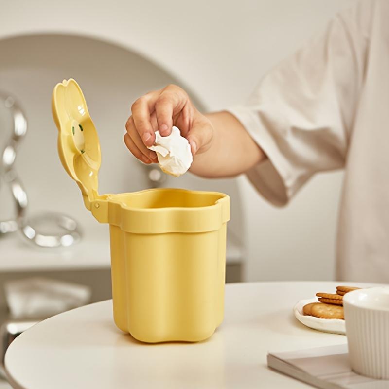 1PC Flower Storage Trash Office Desk Mini Storage Trash Multifunctional Flip Desktop Trash Can жёлтый