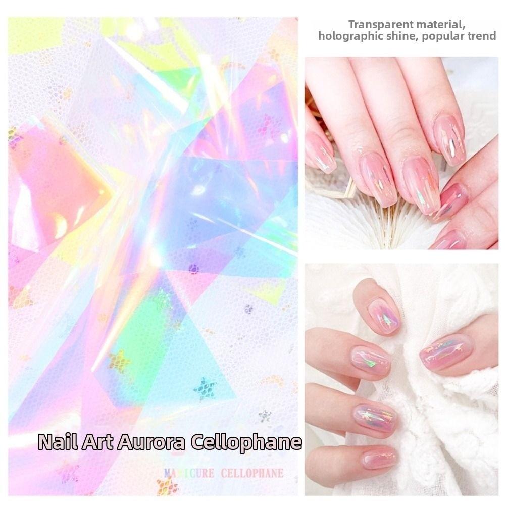 Iridescent Nail Art Stickers 10 Rolls Laser Glass Nail Foils Hot Transfer Decals DIY Manicure